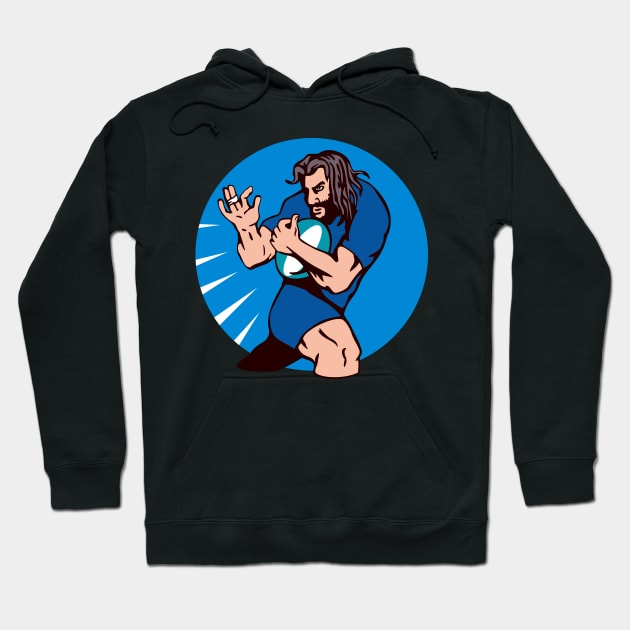 Rugby Player Fending Retro Hoodie by retrovectors